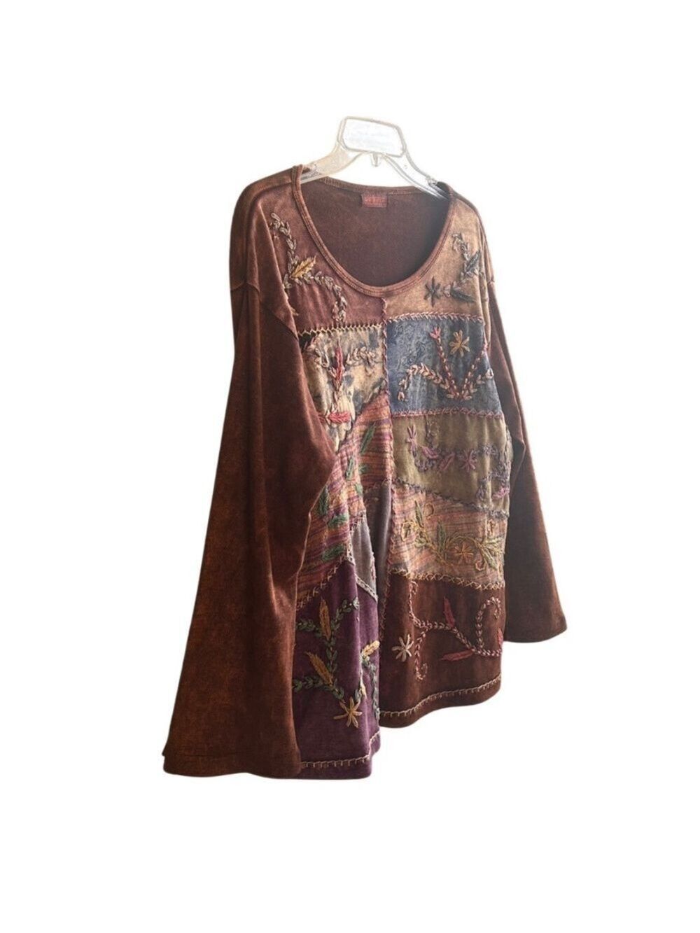 Vintage Windhorse Boho Patchwork Embroidered Long Sleeve Wearable Art Top - Picture 4 of 12